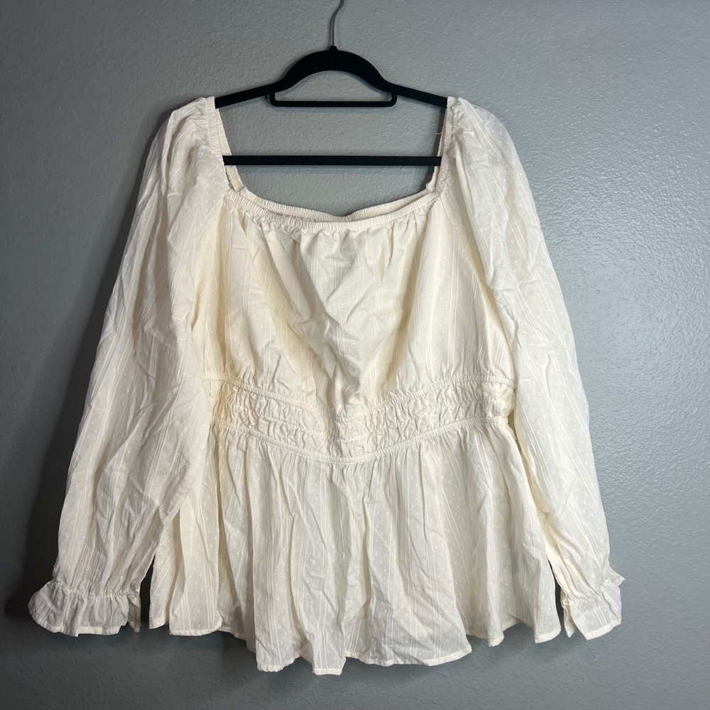 Torrid Peasant Blouse Plus Sz 2 (2X) Ivory Swiss Dot Victorian Ethereal Romantic